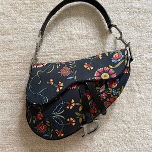 Rare Christian Dior John Galliano ear Saddle Bag Floral Print in Black